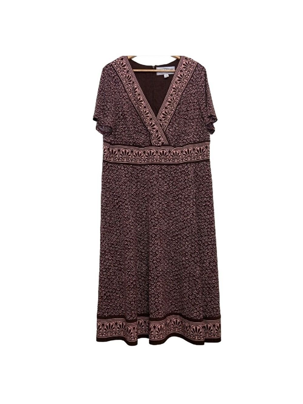JESSICA Howard midi dress pink brown pattern stretch jersey plus size 18W